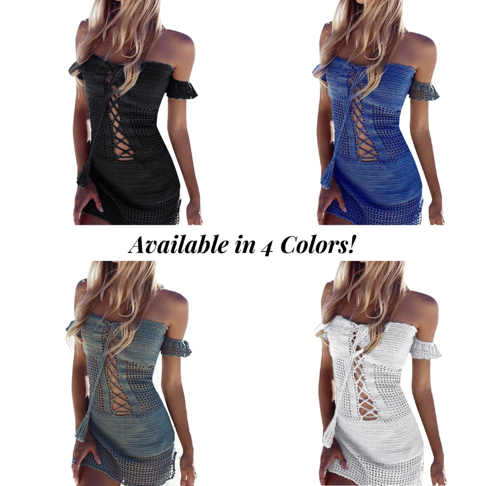 Boho Crochet Lace Up Beach Dress Bikini Coverup - Picture 15 of 16